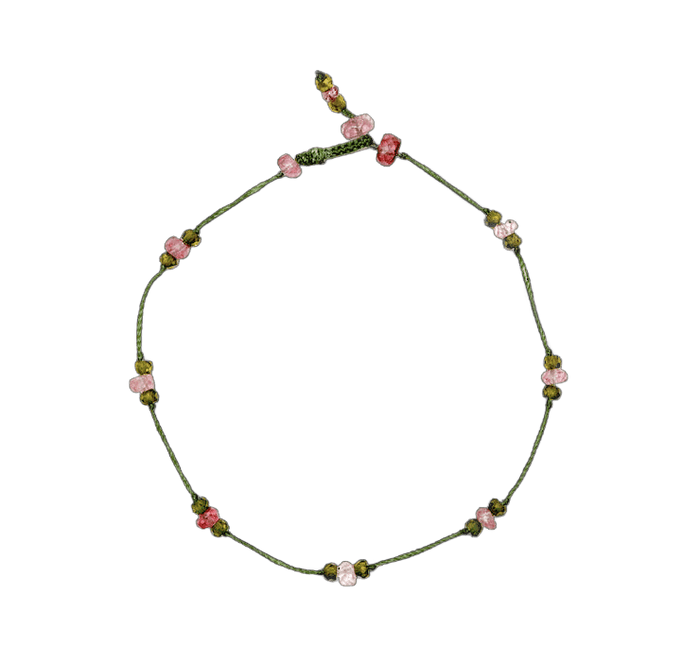Bracelet T.Bee Duo - Pink Tourmaline & Honey - Green Thread