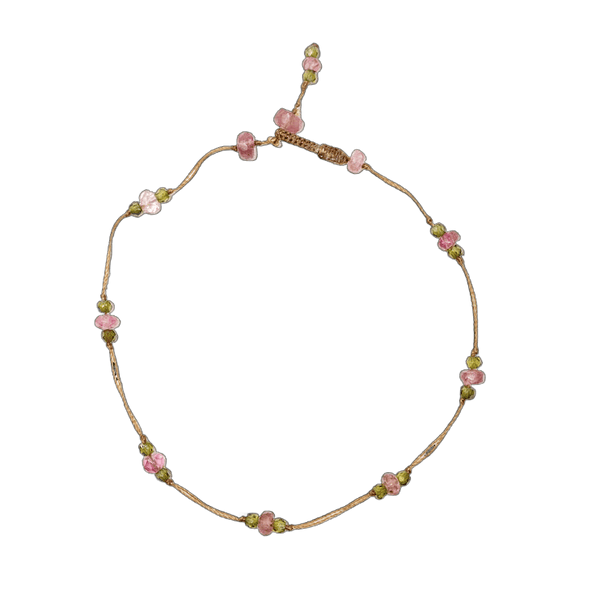Bracelet T.Bee Duo - Tourmaline Rose & Henne - Fil Tabac