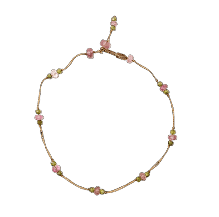 Bracelet T.Bee Duo - Tourmaline Rose & Henne - Fil Tabac