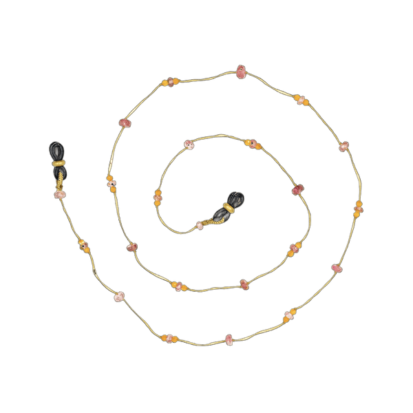 Chaîne de Lunettes Lucy - Tourmaline Rose & Cornaline - Fil Beige