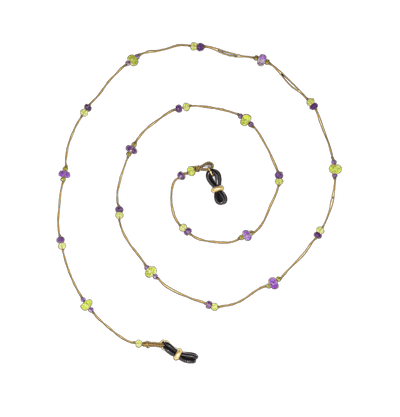 Chaîne de Lunettes Lucy - Peridot & Amethyst Violett - Beiger Faden