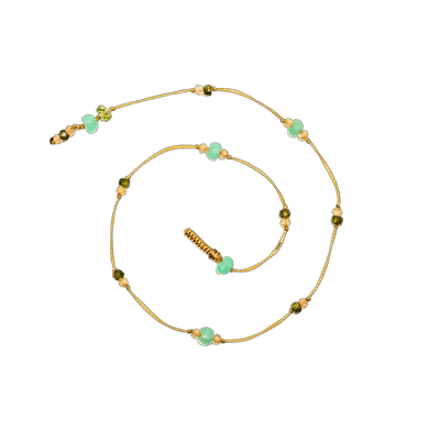 Ankle Bracelet Anky Duo Chrysoprase & Zirconiums - Beige Thread