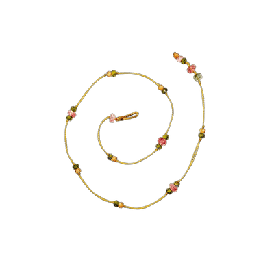 Ankle Bracelet Anky Duo Rose Tourmaline & Zirconiums - Beige Thread