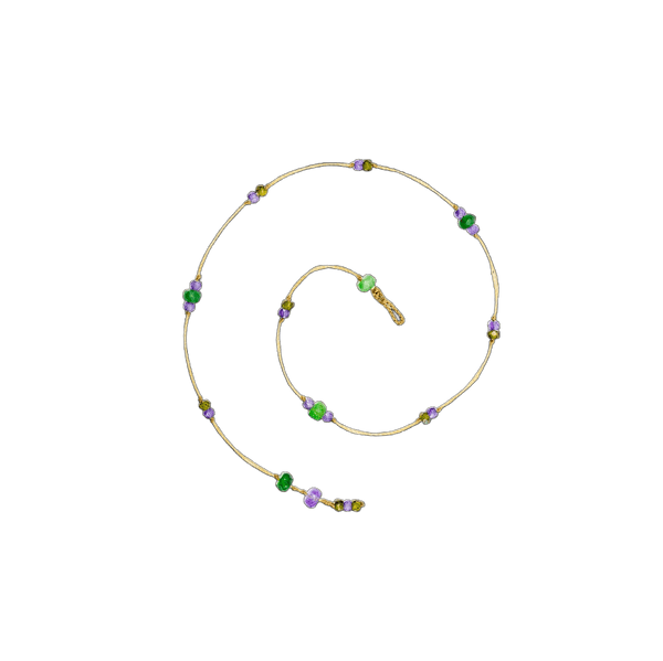 Ankle Bracelet Anky Duo Tsavorite & Violet Zirconiums - Beige Thread