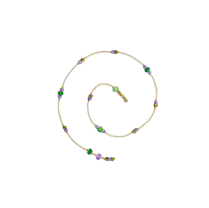 Bracelet de Cheville Anky Duo Tsavorite & Zirconiums Violets - Fil Beige