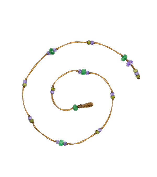 Ankle Bracelet Anky Duo Tsavorite & Violet Zirconiums - Tobacco Thread