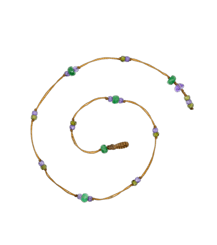Ankle Bracelet Anky Duo Tsavorite & Violet Zirconiums - Tobacco Thread