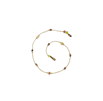 Ankle Bracelet Anky Duo Peridot & Pink Tourmaline - Beige Thread