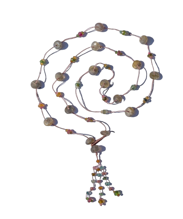 Sautoir Holy Labradorite & Tourmalines - Fil Rose Clair
