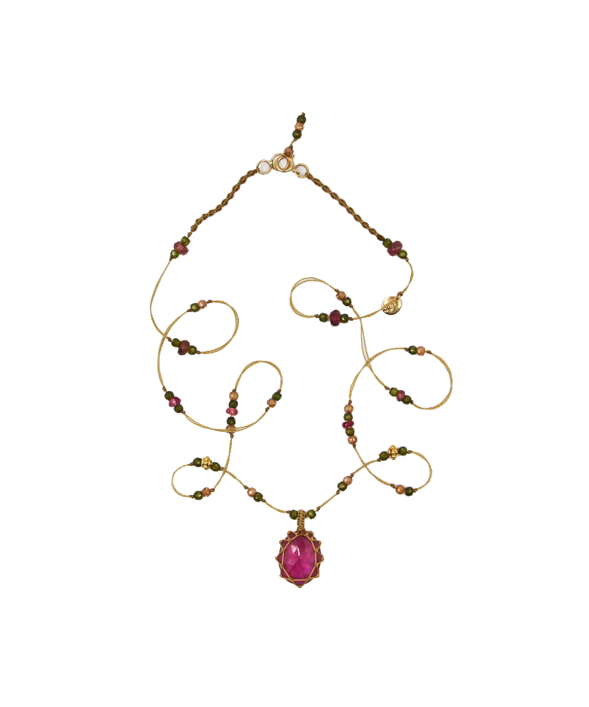 So Precious Collier Court Tibétain - Glassfilled Rose - Mix Tourmaline Rose - Fil Beige