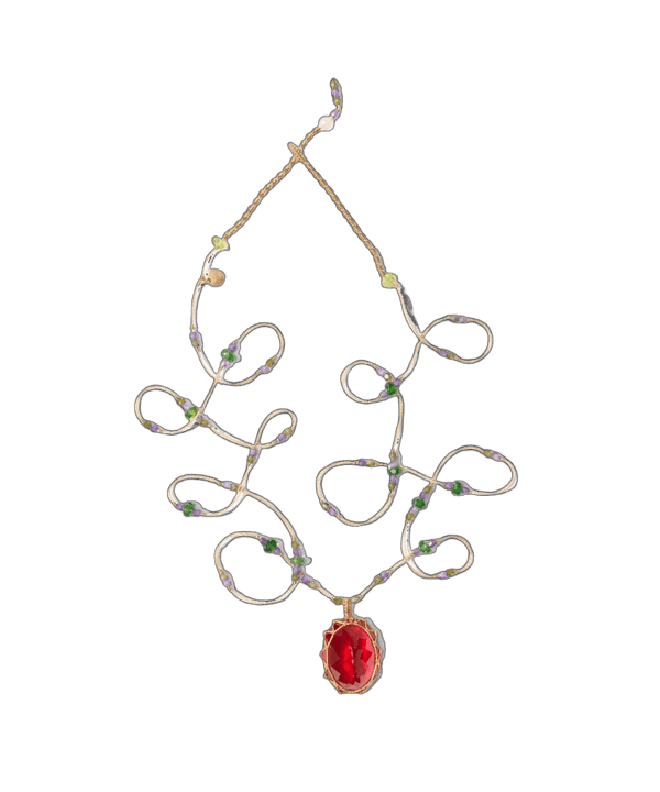 Sautoir Tibétain - Red Indian Glass - Mix Tsavorite - Fil Beige