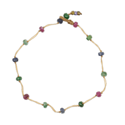Bracelet T.Bee Précieux - Rubis Tsavorite Saphir Émeraude - Fil Beige