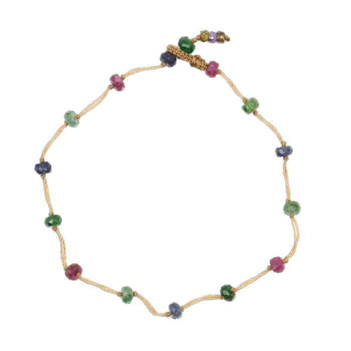 Bracelet T.Bee Précieux - Rubis Tsavorite Saphir Émeraude - Fil Beige wird zu: 
Armband T.Bee Précieux - Rubis Tsavorite Saphir Smaragd - Beiger Faden