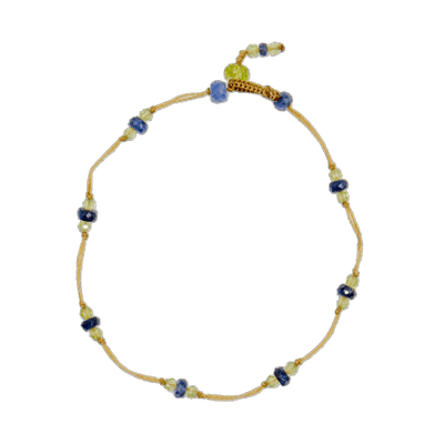 Bracelet T.Bee Duo - Saphir Bleu & Péridot - Fil Beige