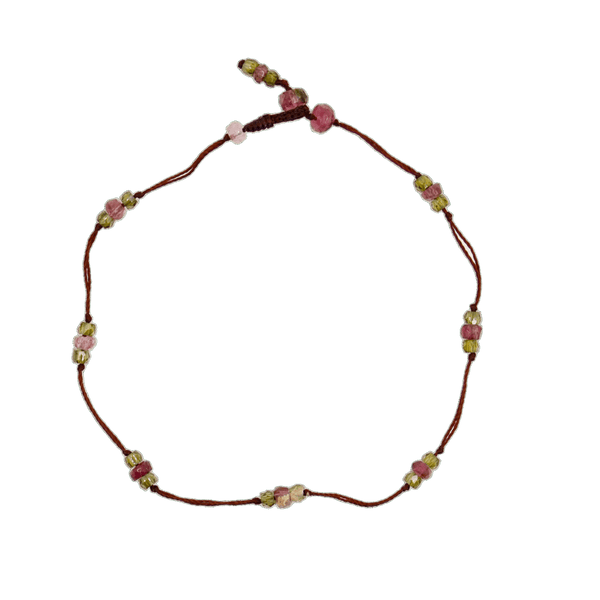 Bracelet T.Bee Duo - Tourmaline Rose & Henne - Fil Prune