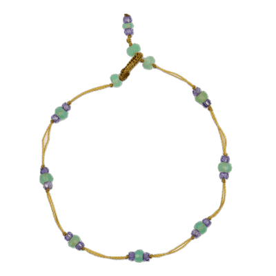 Bracelet T.Bee Duo - Chrysopras & Violette Zirkone - Fil Beige