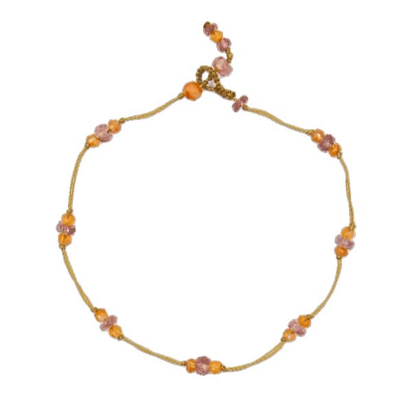 Bracelet T.Bee Duo - Tourmaline Rose & Cornaline - Fil Beige