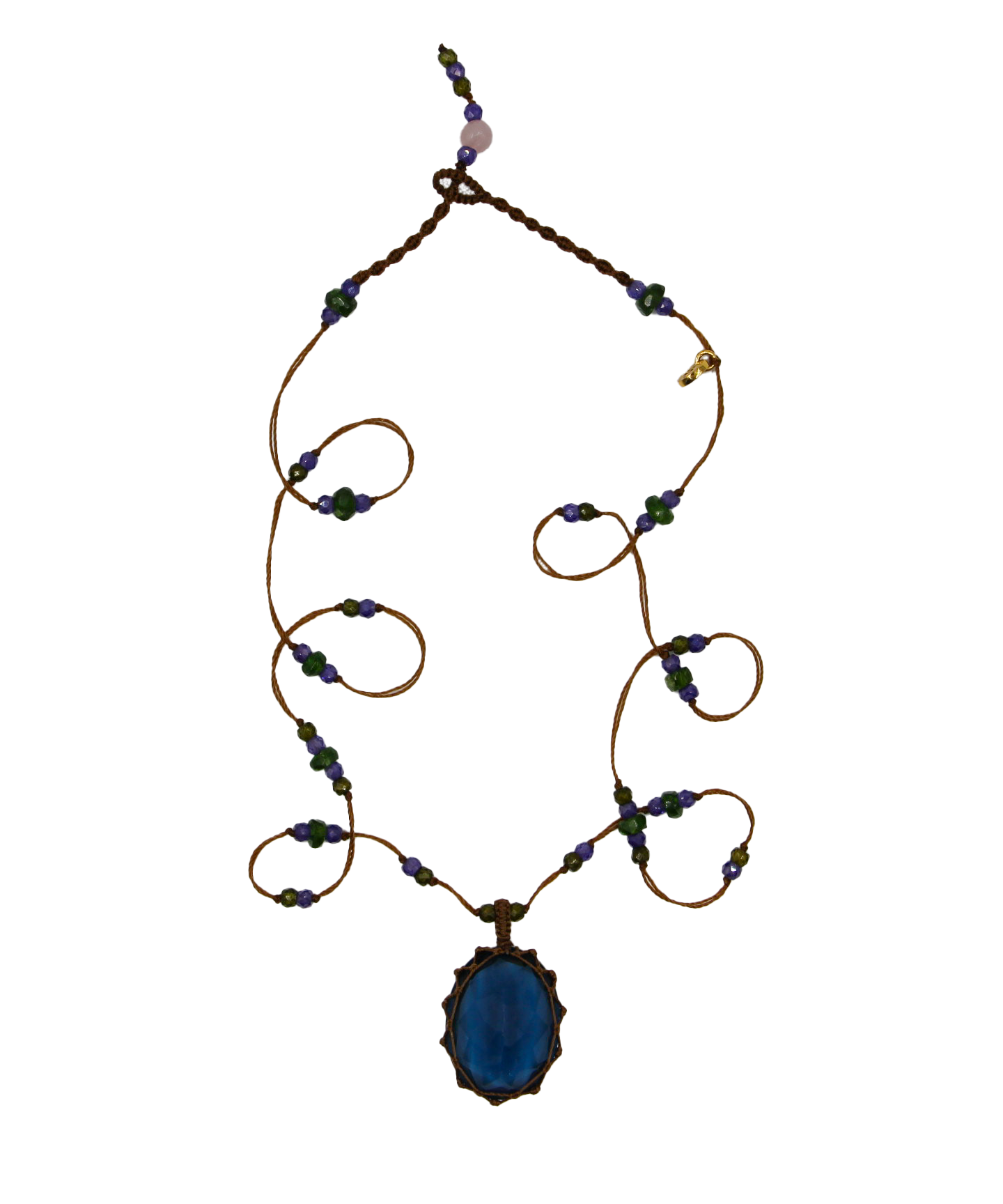 Collier Court Tibétain - Indian Glass Tanzanite - Mix Tsavorite - Fil Tabac