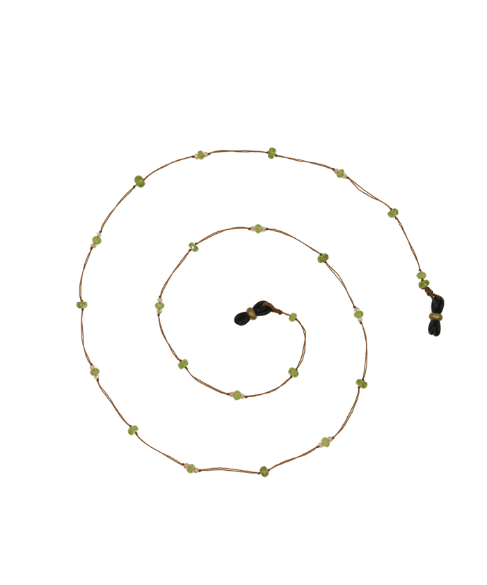 Chaîne de Lunettes Lucy - Peridot & Zirkonien Champagner - Tabakfarbenes Band