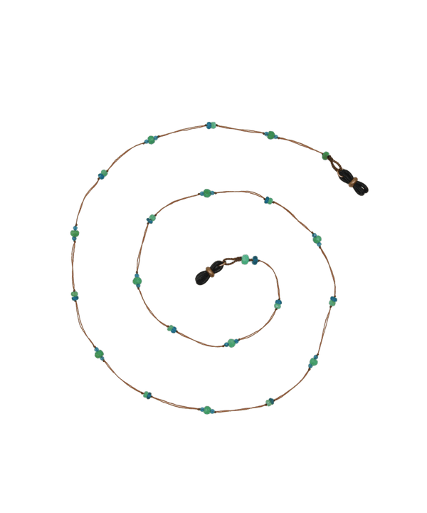 Chaîne de Lunettes Lucy - Chrysoprase & Apatite - Fil Tabac