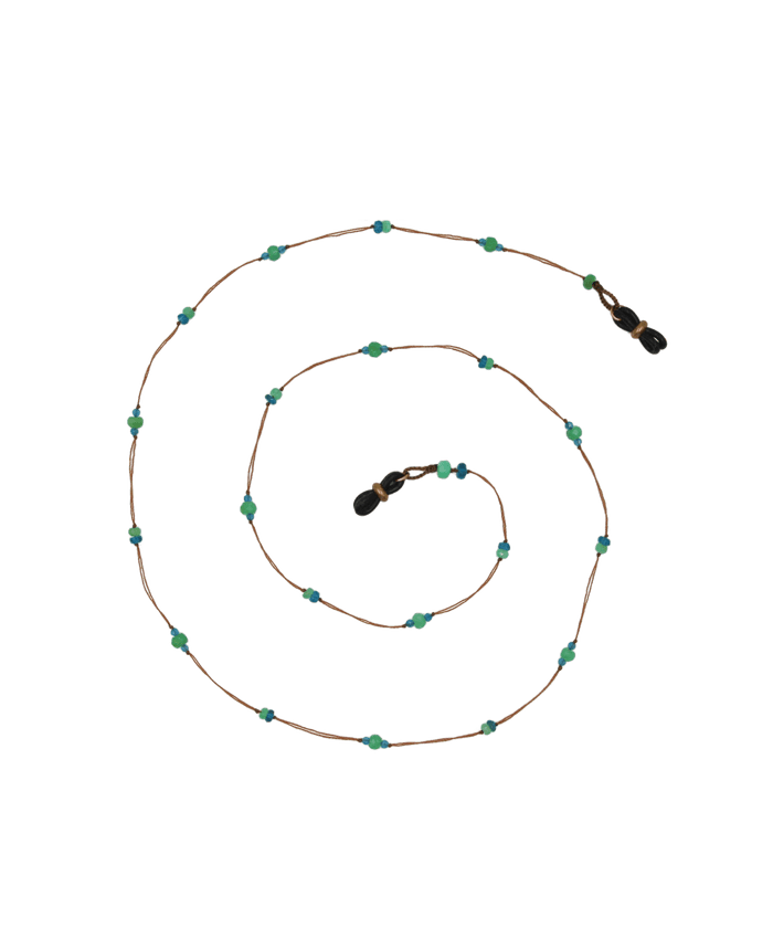 Chaîne de Lunettes Lucy - Chrysoprase & Apatite - Fil Tabac