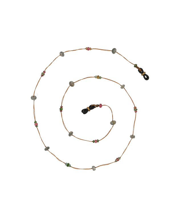 Chaîne de Lunettes Lucy - Labradorite & Tourmaline - Fil Tabac
