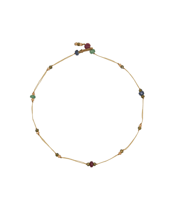 Bracelet de Cheville Anky Précieux Rubis Émeraude Saphir - Fil Beige