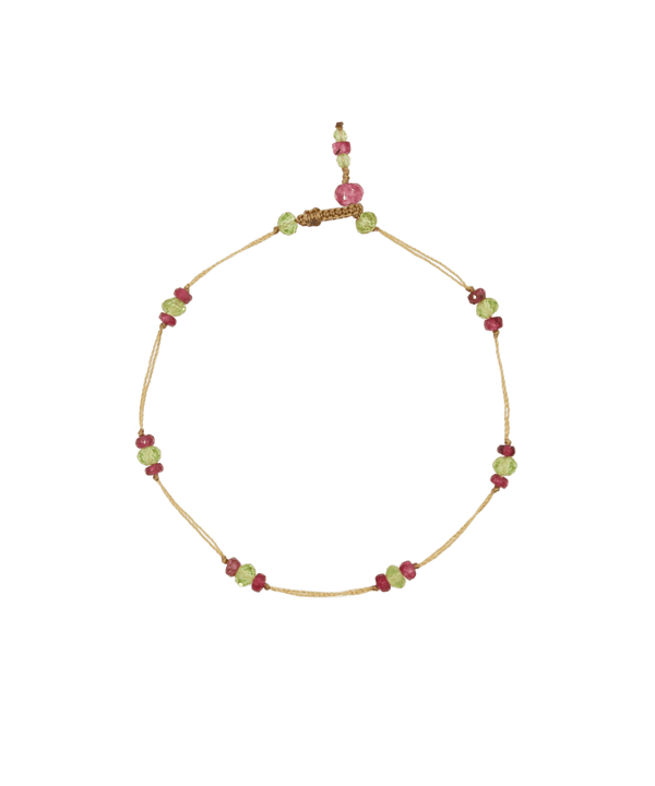 Bracelet T.Bee Duo - Péridot & Tourmaline Rose - Fil Beige