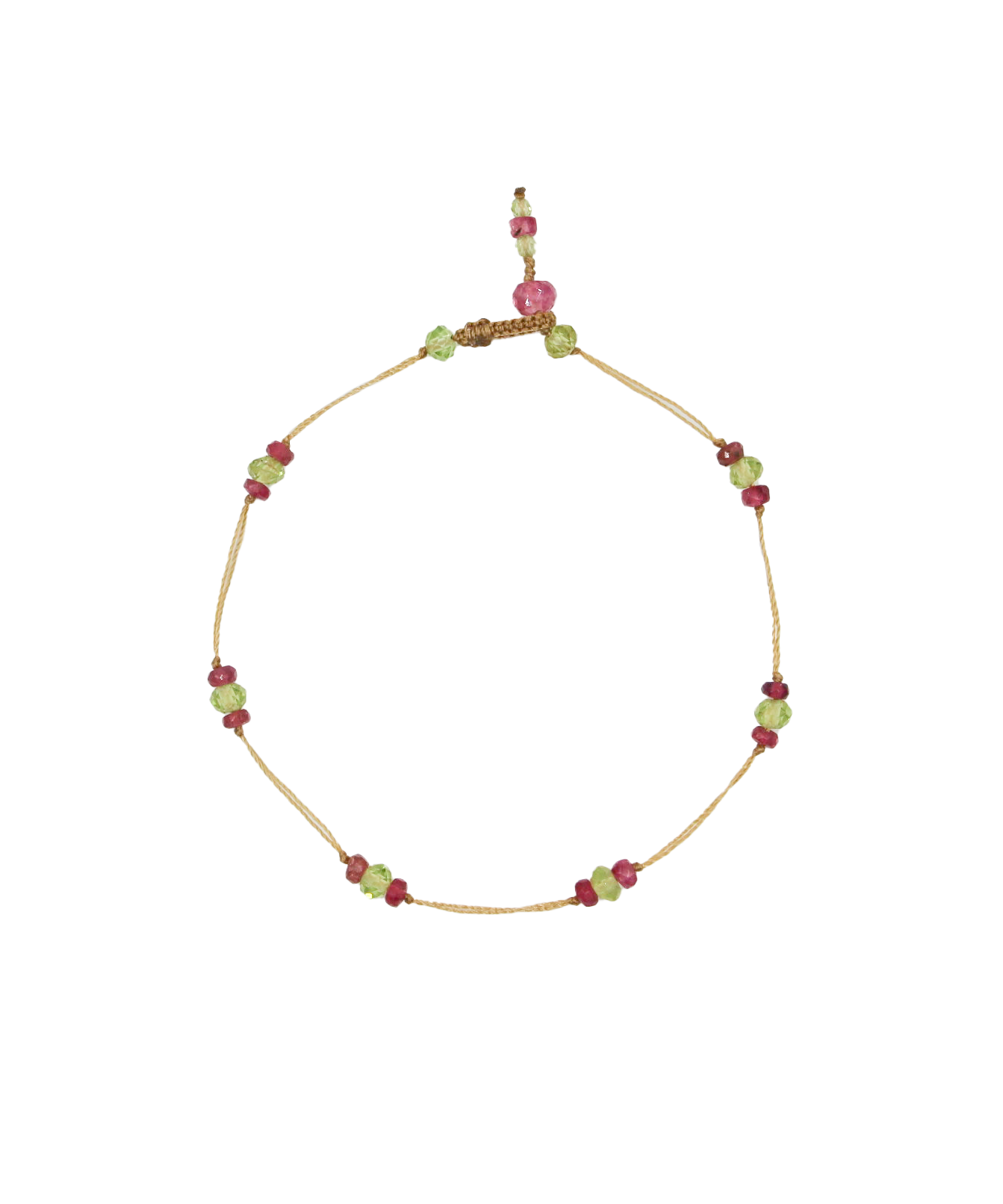 Bracelet T.Bee Duo - Péridot & Tourmaline Rose - Fil Beige