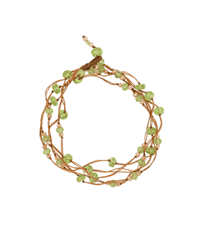 Collier & Bracelet Laly Duo - Péridot & Champagne - Fil Tabac