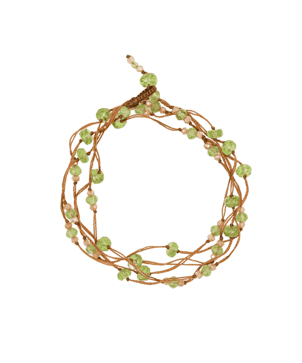 Collier & Bracelet Laly Duo - Péridot & Champagne - Fil Tabac