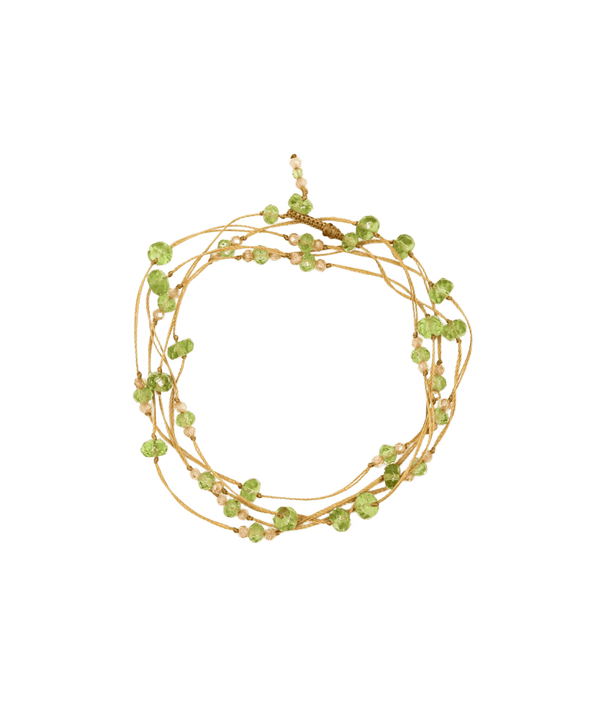 Collier & Bracelet Laly Duo - Péridot & Champagne - Fil Beige