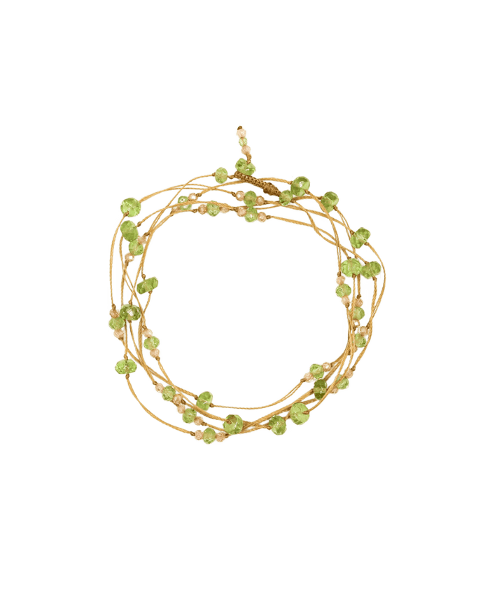 Collier & Armband Laly Duo - Peridot & Champagner - Beiger Faden