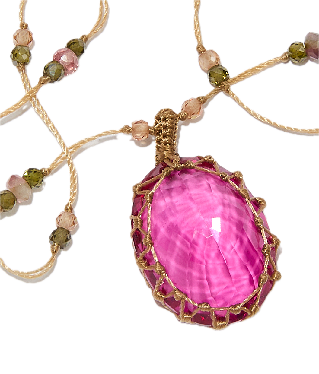 Sautoir Tibétain - Indian Glass Pink - Mix Tourmaline Rose - Fil Beige