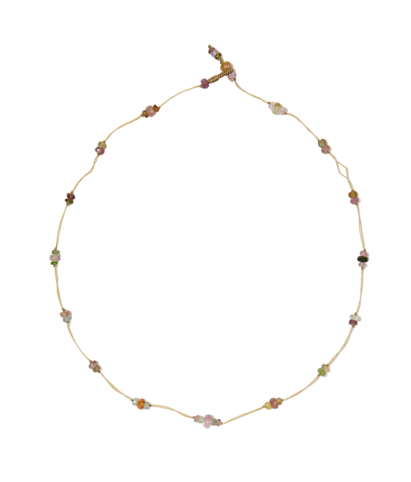Collier Chocker Woopy - Tourmalines & Pink Tourmaline - Fil Beige