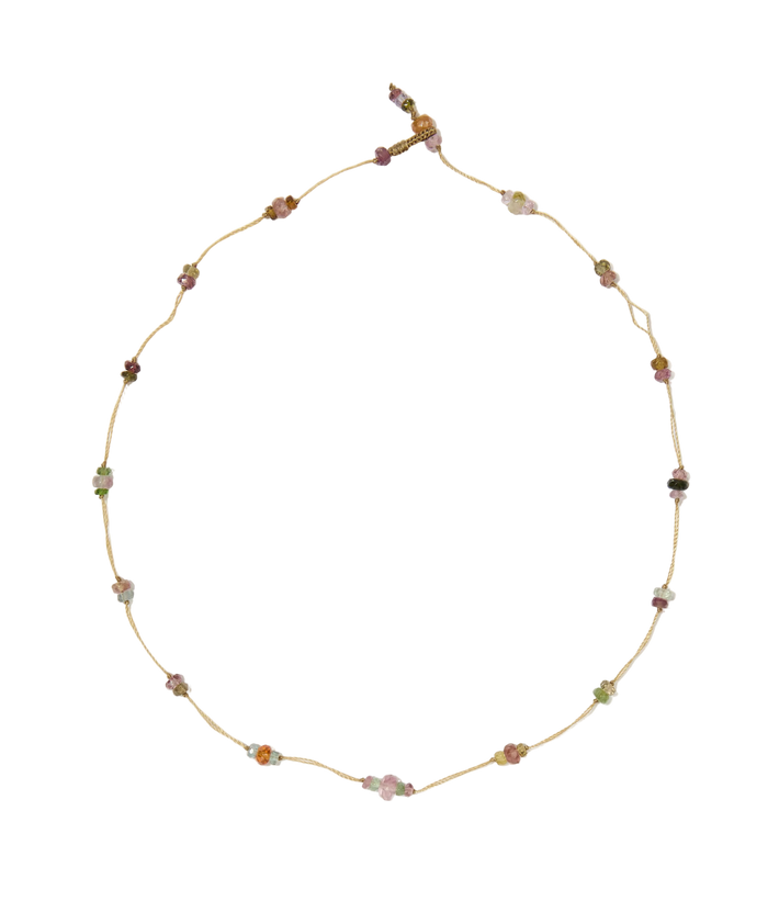 Collier Chocker Woopy - Tourmalines & Pink Tourmaline - Fil Beige