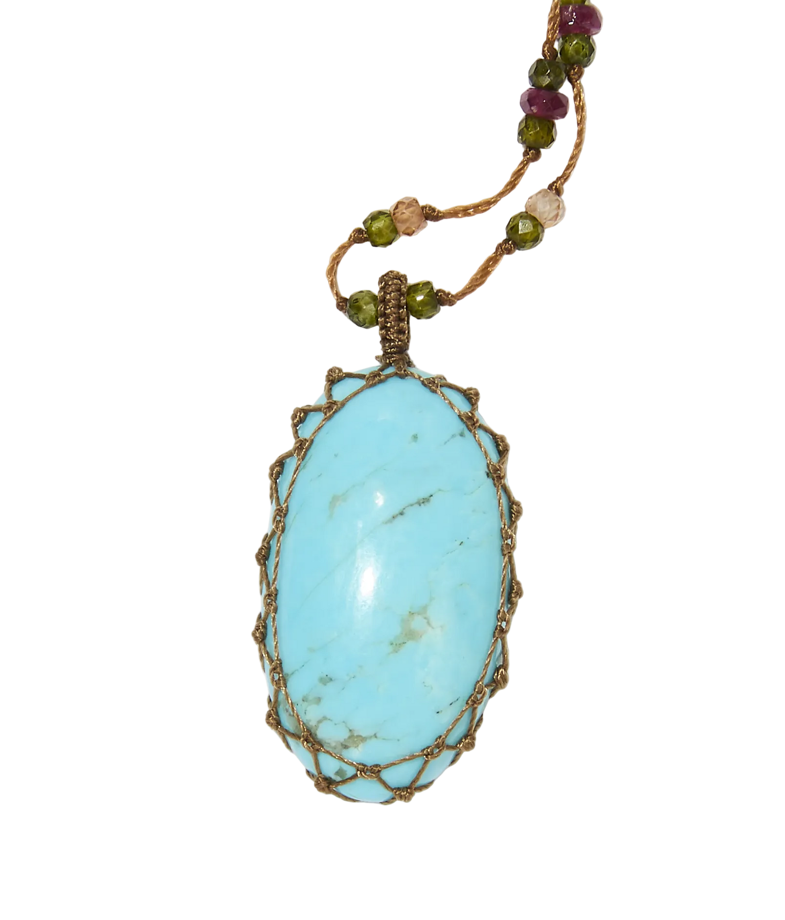 Sautoir tibétain - Turquoise - Mix Tourmaline Rose - Fil Tabac