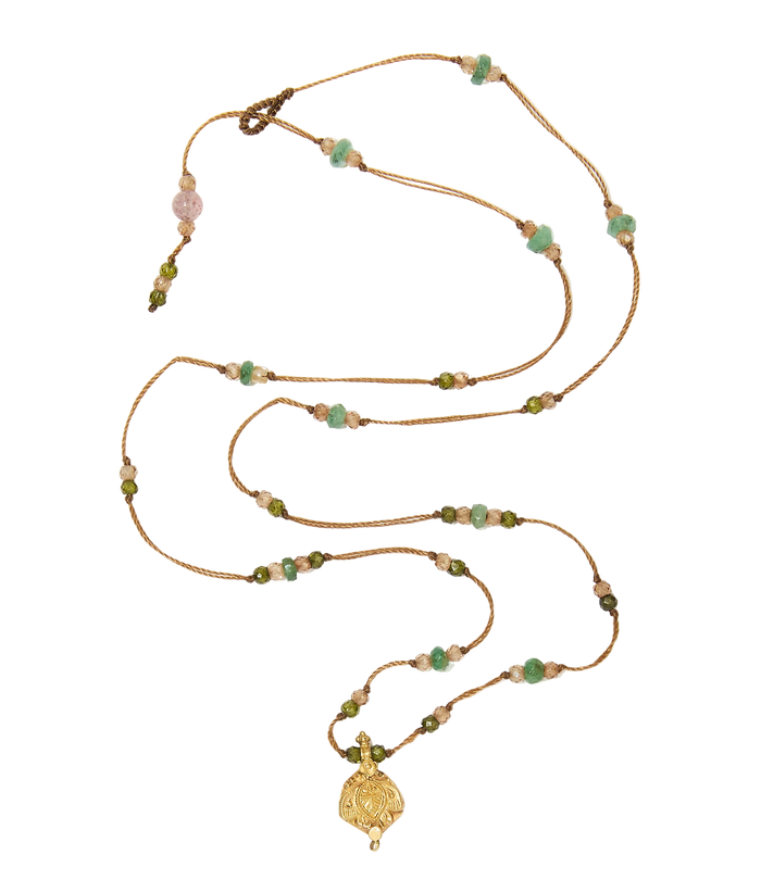 Collier Goldie - Tsavorite Mix - Tobacco Thread Necklace