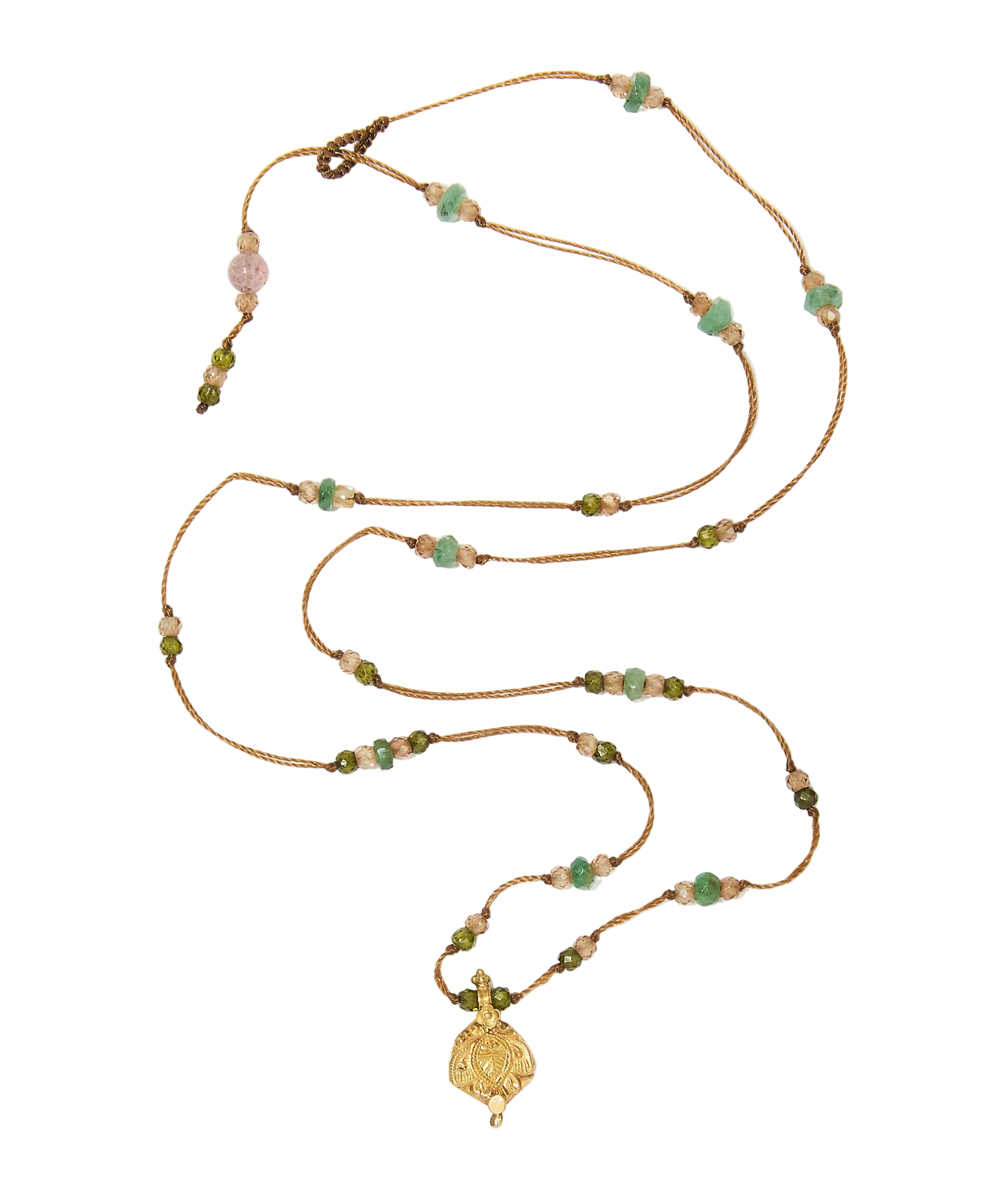 Collier Goldie - Tsavorite Mix - Tobacco Thread Necklace
