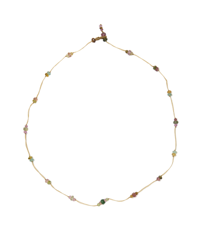 Collier Chocker Woopy - Tourmalines & Tsavorite - Fil Beige