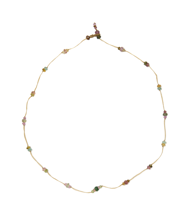 Collier Chocker Woopy - Tourmalines & Tsavorite - Fil Beige