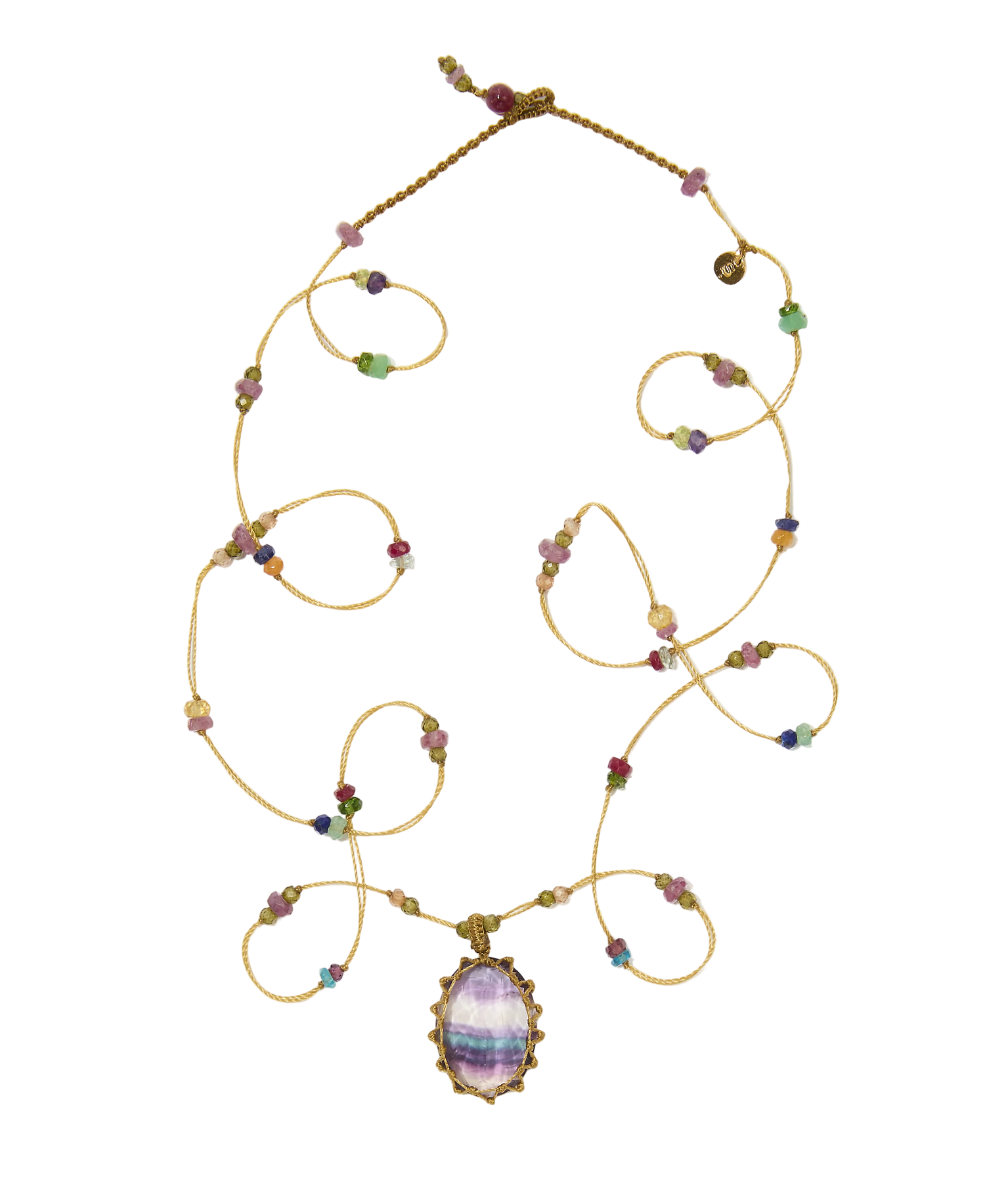 Sautoir Tibétain - Fluorite rainbow - Mix Multipierres - Fil Beige