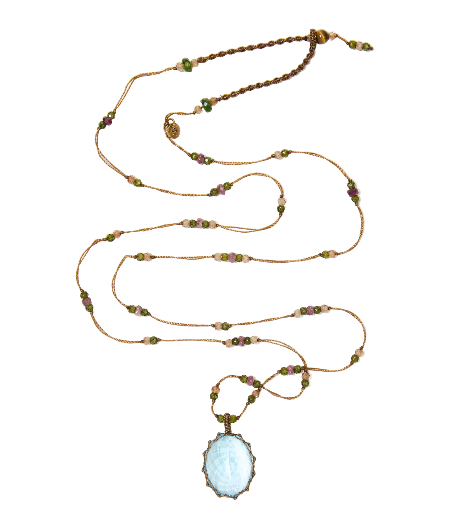 Sautoir tibétain - Topaze Bleue - Mix Tourmaline - Fil Tabac