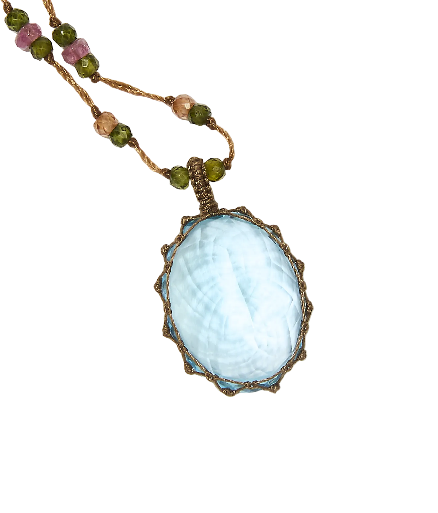 Sautoir tibétain - Topaze Bleue - Mix Tourmaline - Fil Tabac
