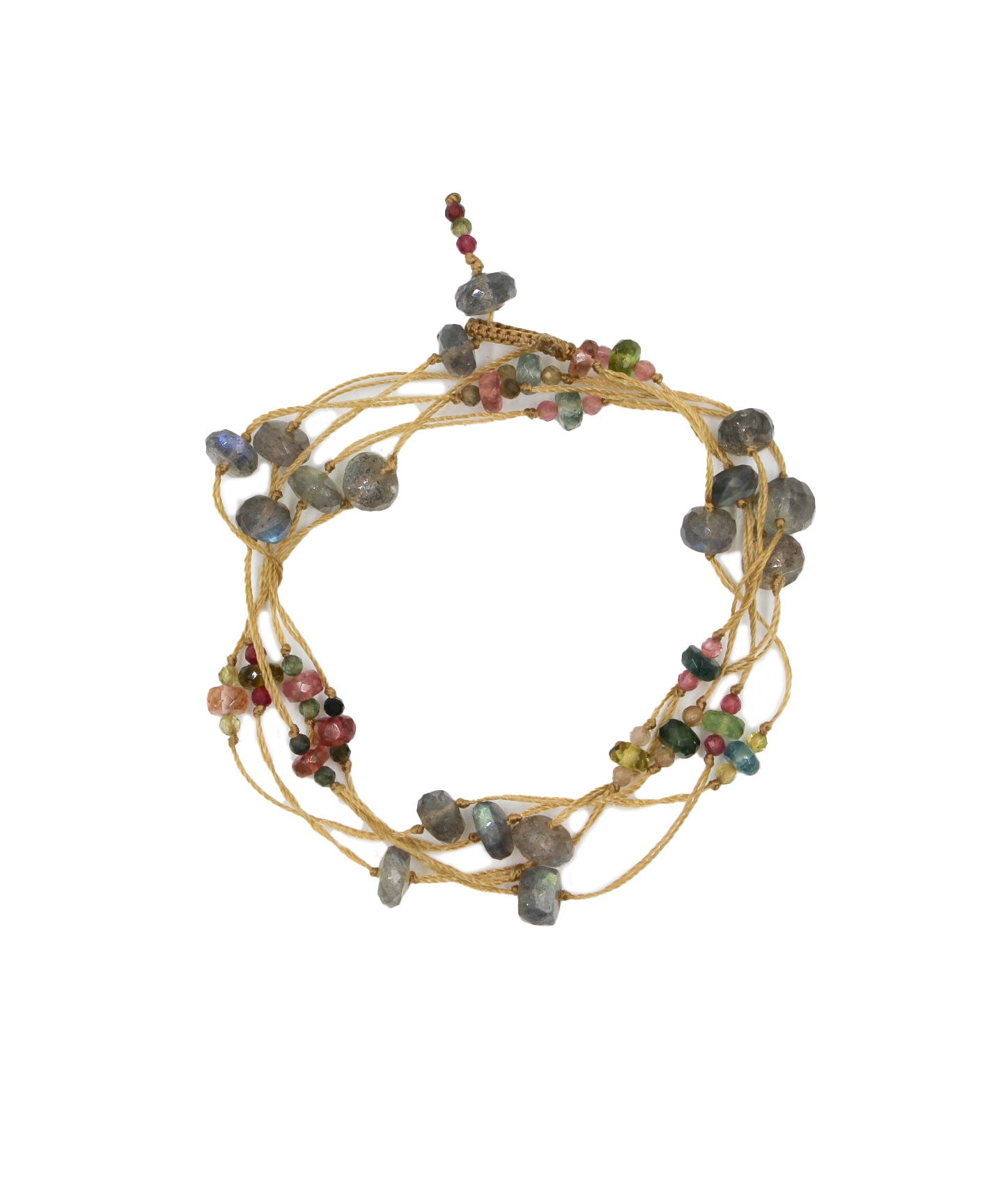 Collier & Bracelet Laly Labradorites & Tourmalines - Fil Beige