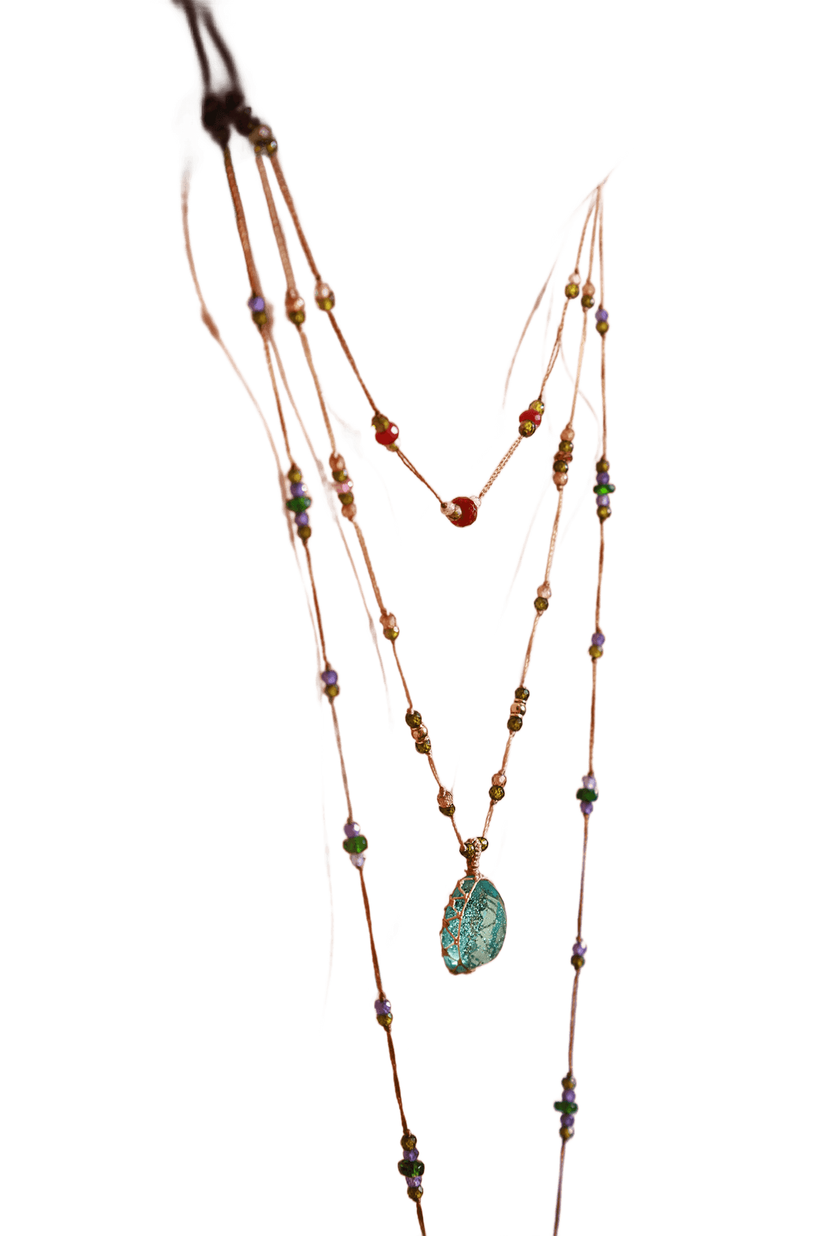 So Precious Collier Court Tibétain - Fluorite Verte - Mix Tourmaline Rose - Fil Tabac