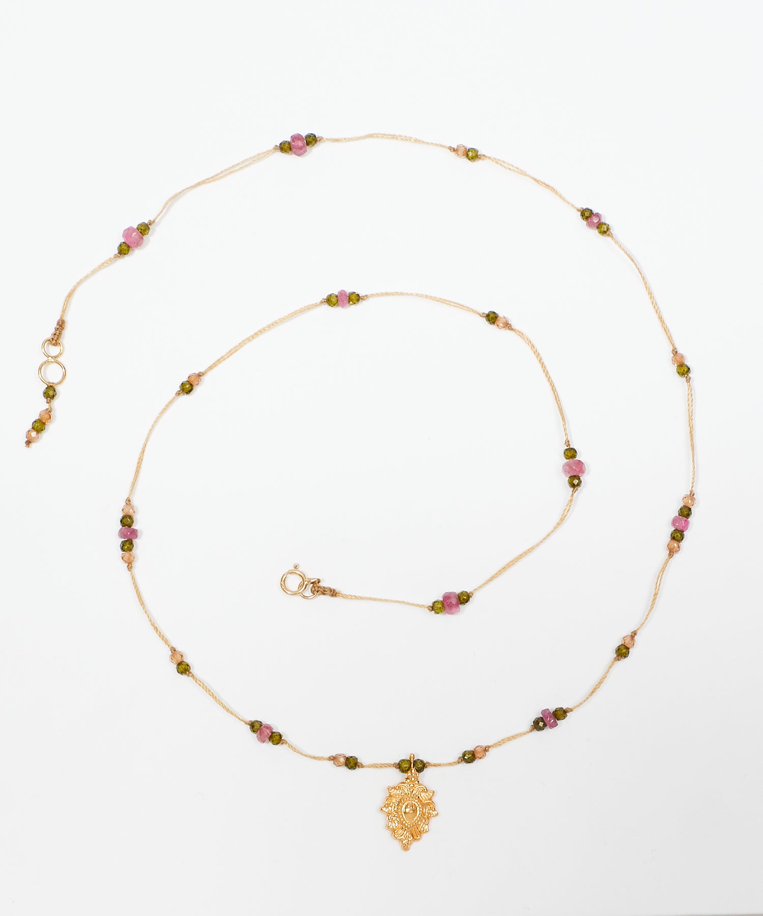 Collier Goldie - Mix Tourmaline - Fil Beige