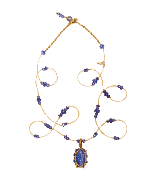 Mini Tibétain - Kyanite Bleue - Mix Saphir - Fil Beige