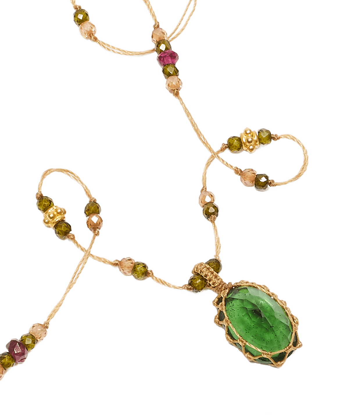 So Precious Collier Court Tibétain - Ancien Roman Glass - Mix Tourmaline Rose - Fil Beige