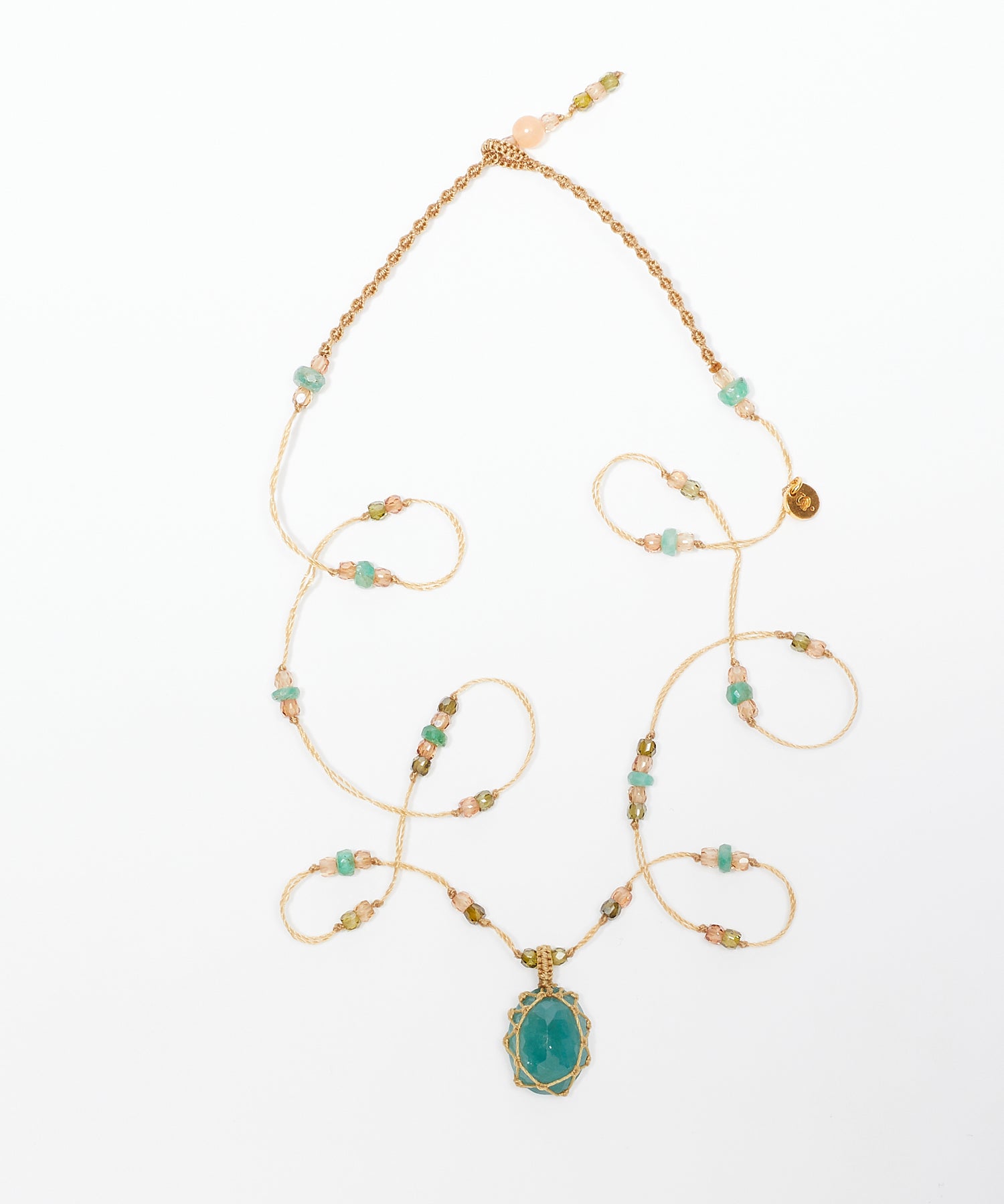 Collier Court Tibétain - Grandidiérite - Mix Chrysoprase - Fil Beige